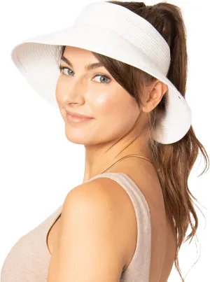 Ocean Pacific Sun Visor Hats for Women, Beach Roll Up Large-Brimmed Straw Hat, Sun Protection UPF 50