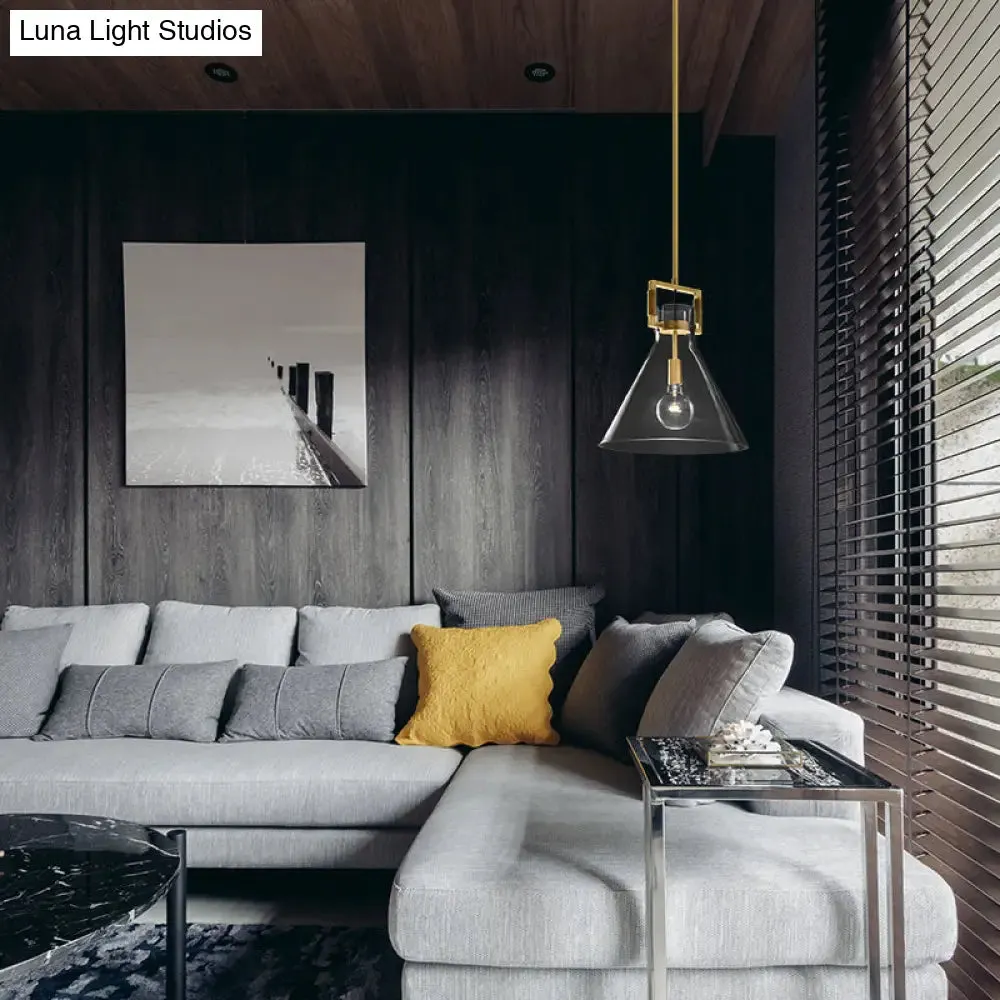 Postmodern 1 Head Pendant Light Brass Hanging Lamp Dome/Globe/Cone with Clear Glass Shade, 12"/12.5"/14" Wide