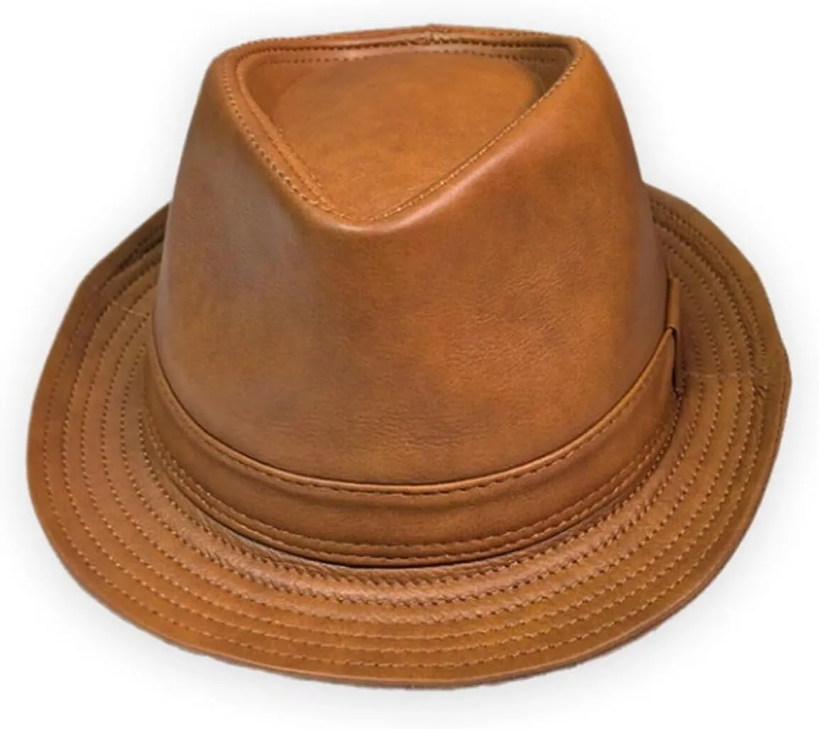 Premium Leather Fedora Hat - Classic Style for Men & Women - Short Brim Trilby Hat
