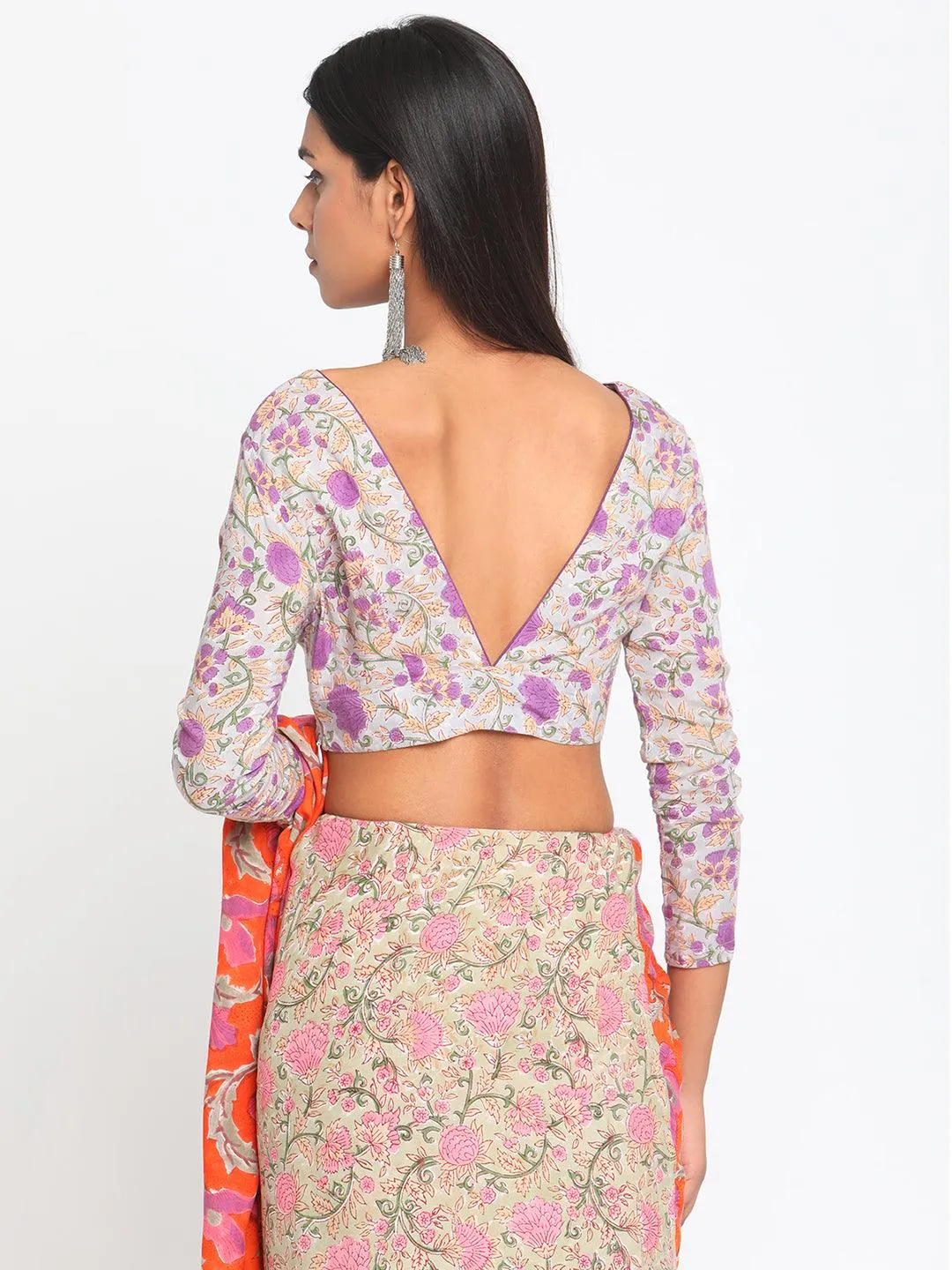 Purple Hand Block Printed Silk Blouse