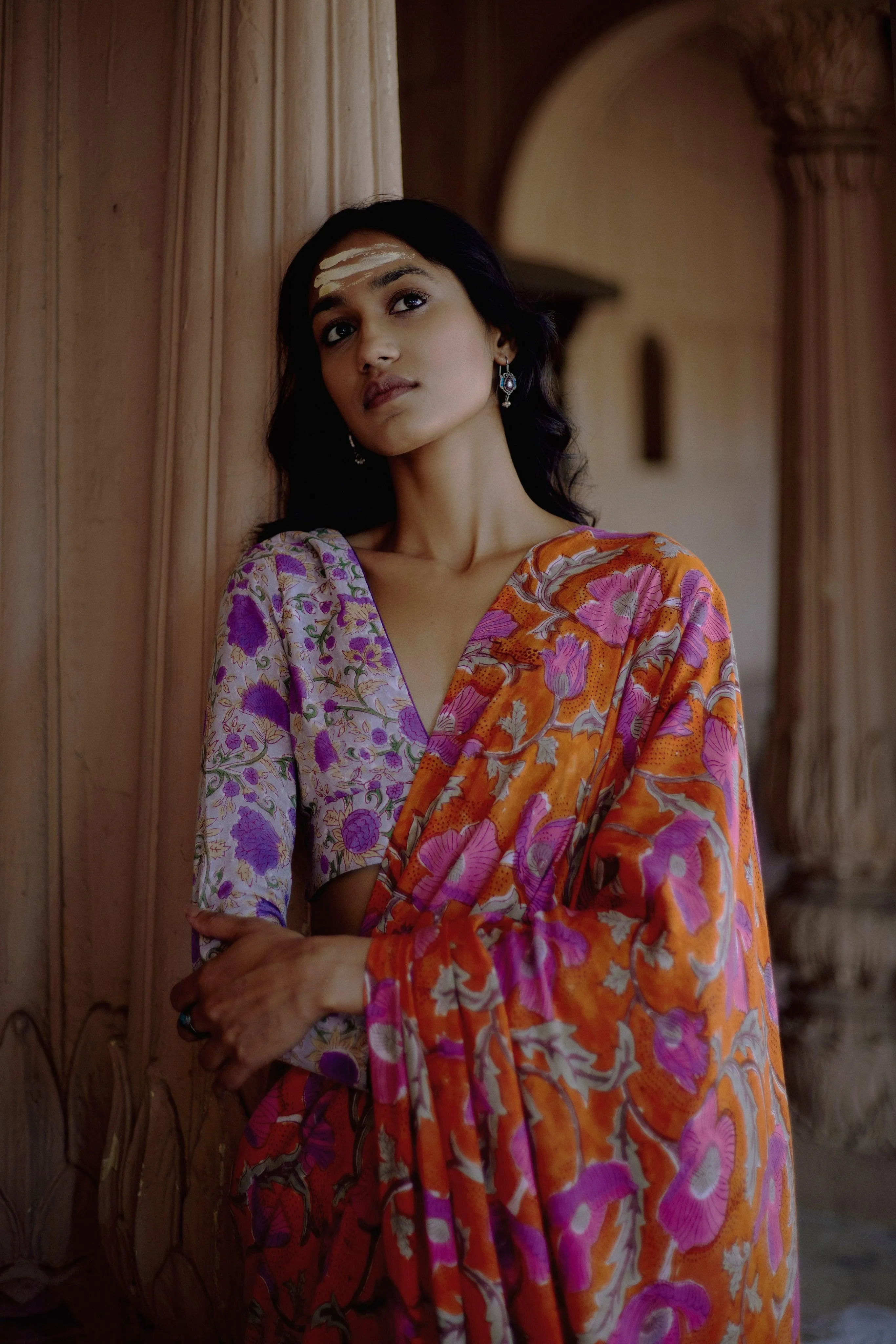 Purple Hand Block Printed Silk Blouse
