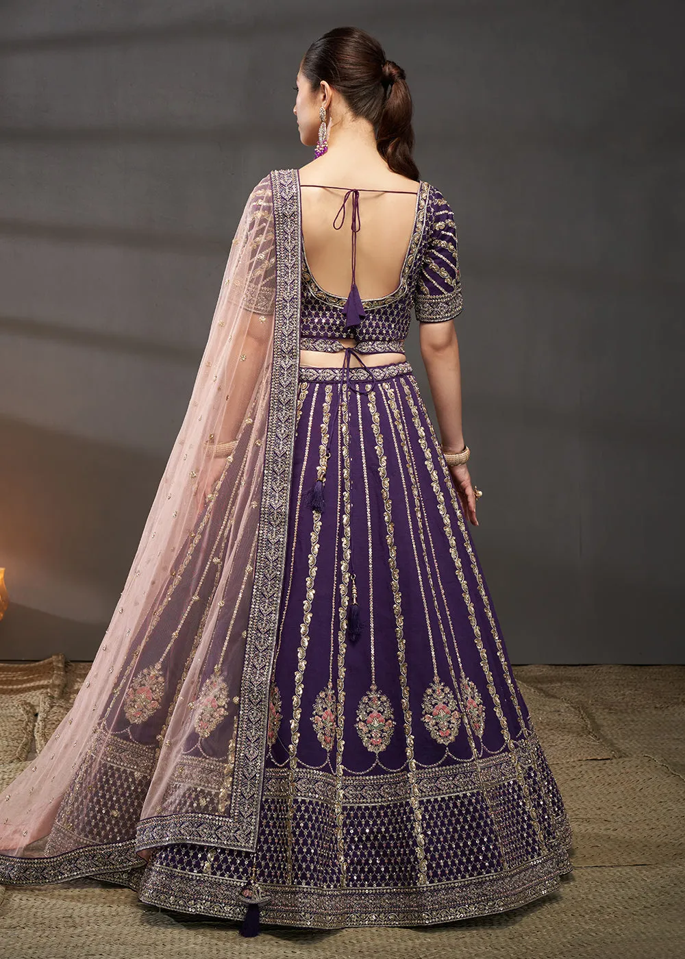 Purple Pure Silk Sabyasachi Style Bridal Lehenga Choli
