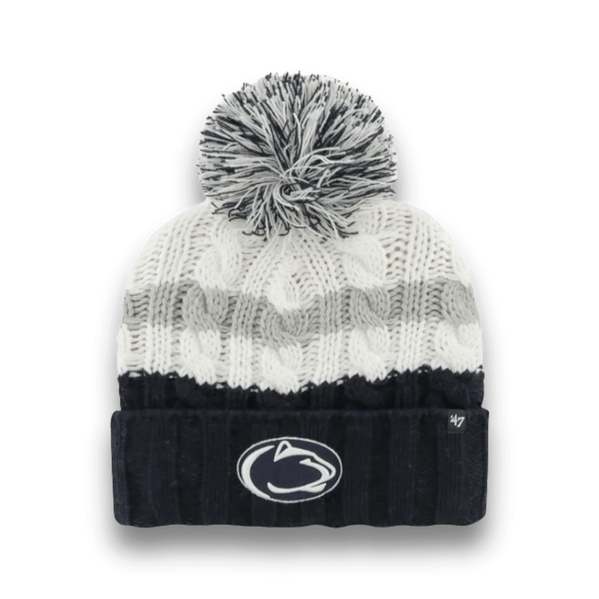 "Blingy" '47 Cuffed Knit Hat with Pom - White/Grey/Navy