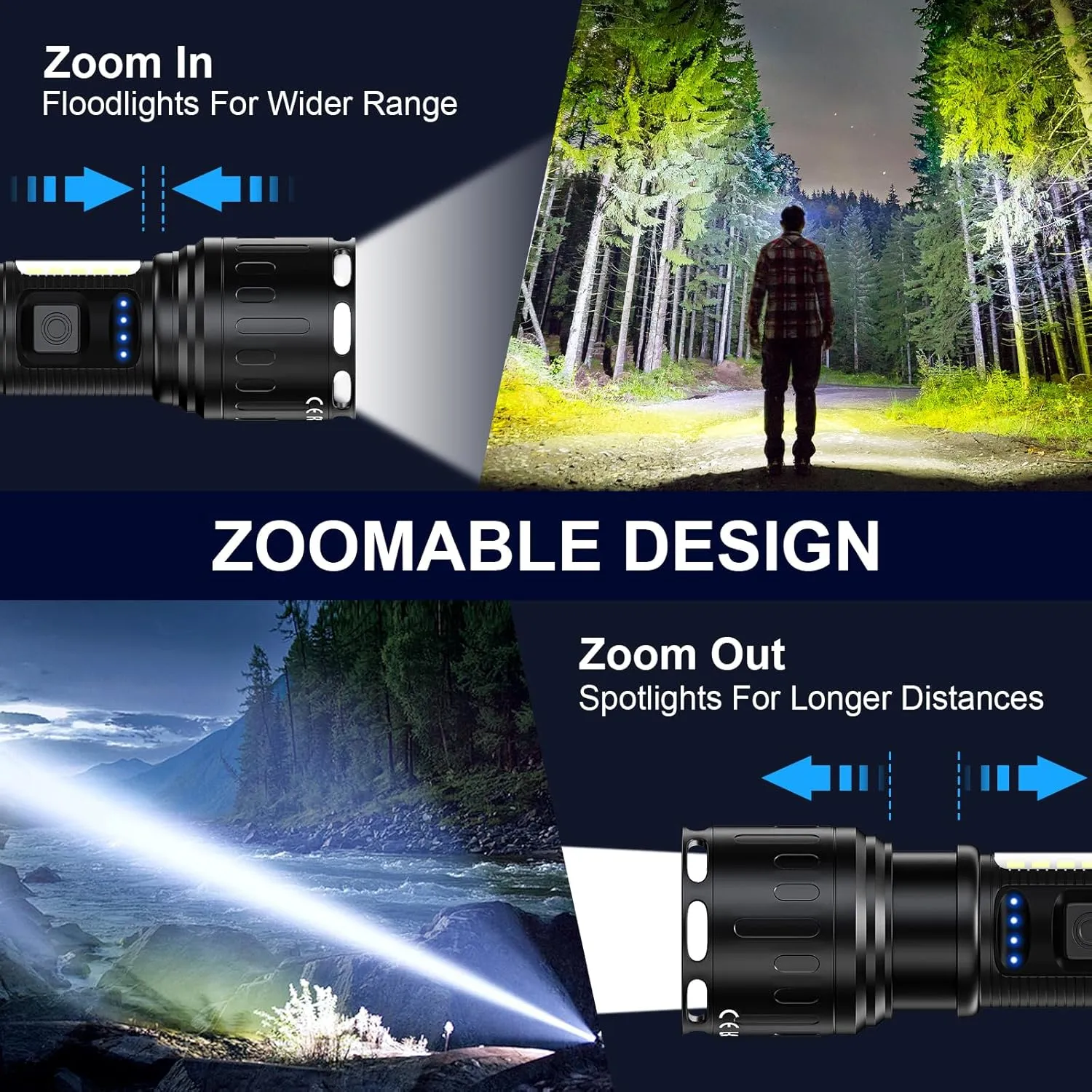 Rechargeable Magnetic Flashlights High Lumens, Super Bright LED Powerful Flashlight 8 Modes with COB Work Light, Waterproof Handheld Flash Light for Camping (2 Pack with Leather Box, Black)