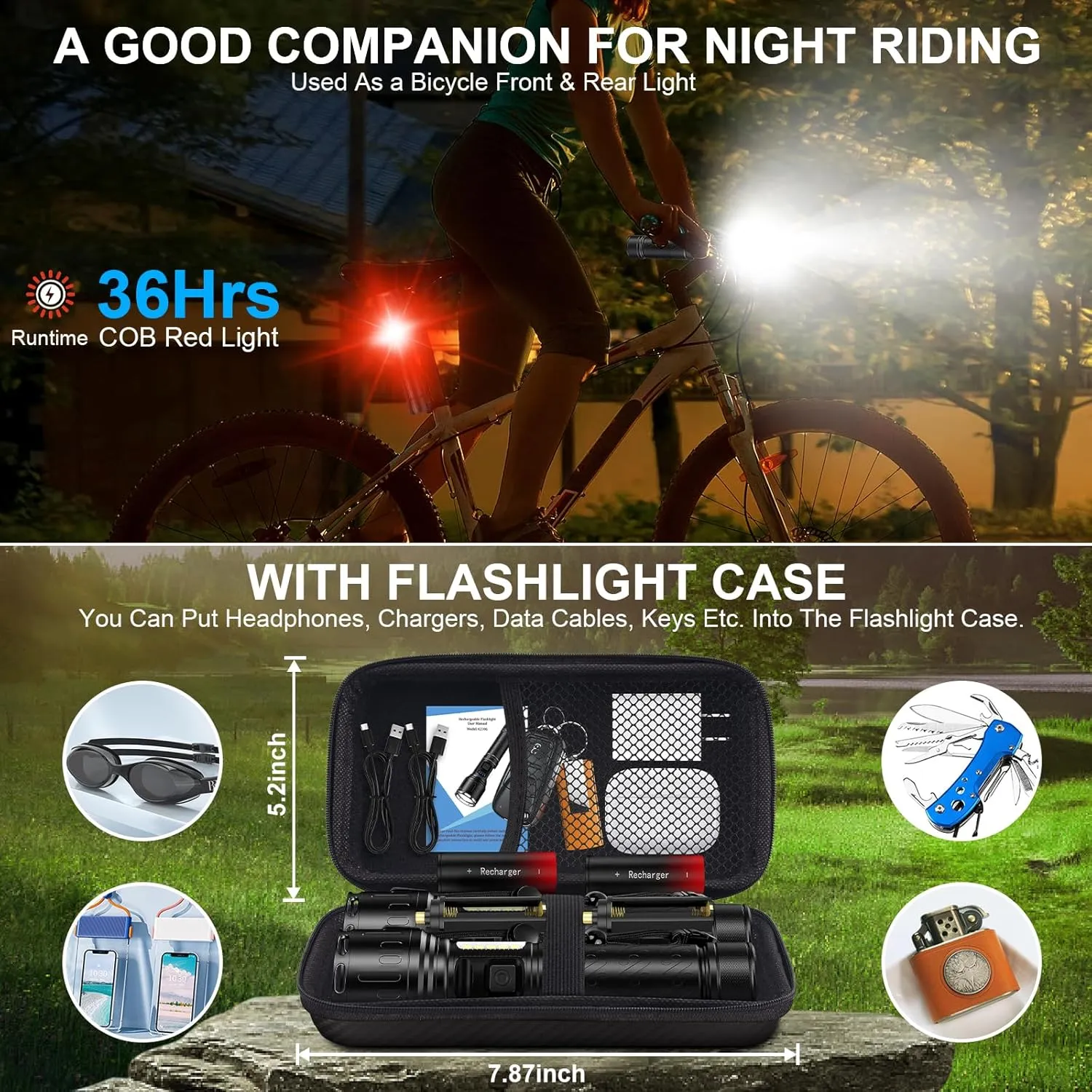 Rechargeable Magnetic Flashlights High Lumens, Super Bright LED Powerful Flashlight 8 Modes with COB Work Light, Waterproof Handheld Flash Light for Camping (2 Pack with Leather Box, Black)