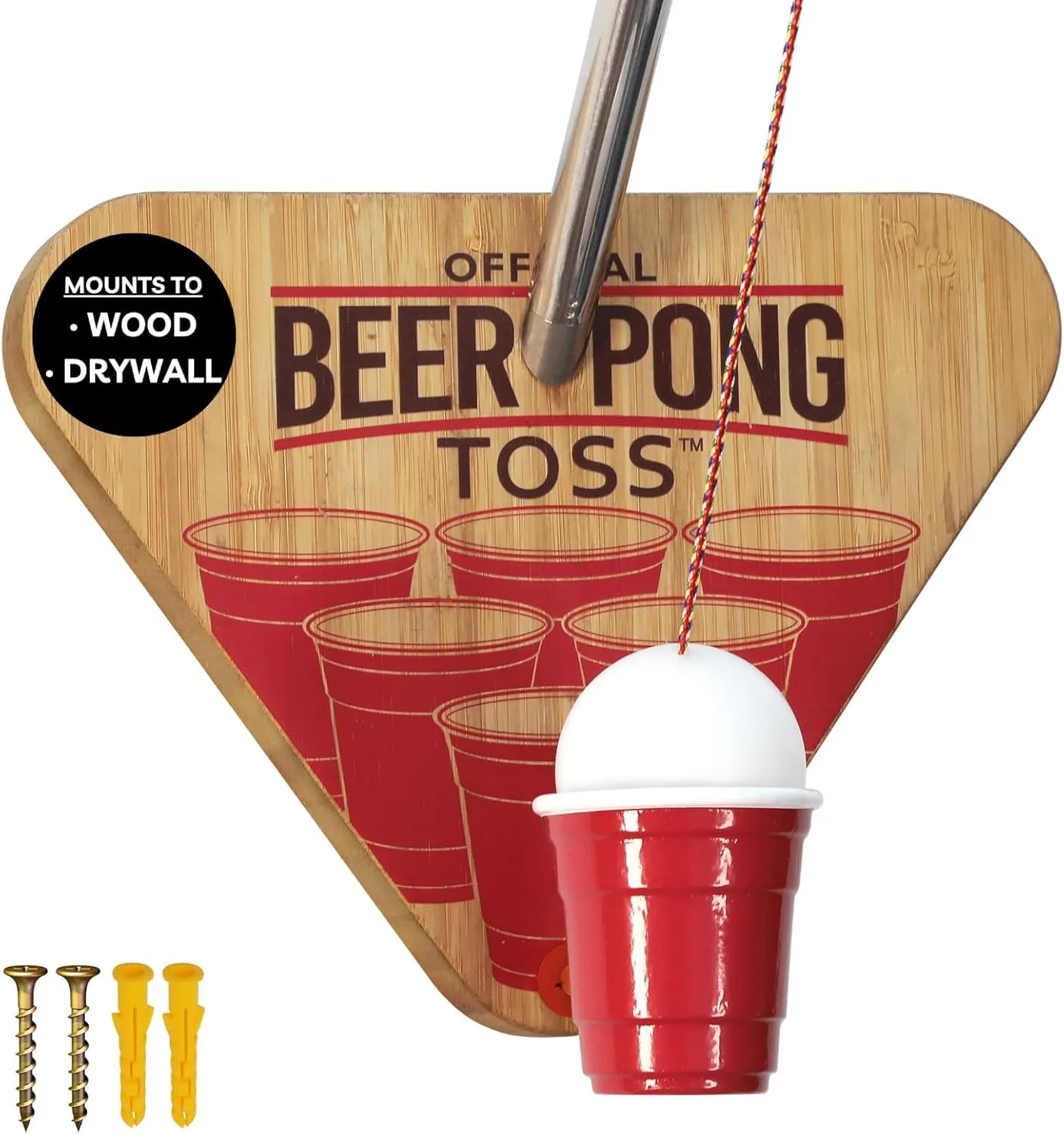 Ring Toss Game with Red Party Cup, Ball and String for Adults - Fun Garage and Party Play - Hook and Ring Wall Mounted Indoor and Outdoor Activity by Product Elevations