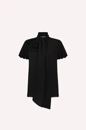 Rose Embroidered Silk Shirt