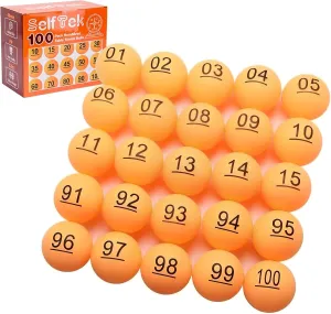 SelfTek 100Pcs Numbered Table Tennis Balls Beer PingPong 40mm Raffle Balls Lottery Balls Printed with Numbers for Party Games (No. 1-100)