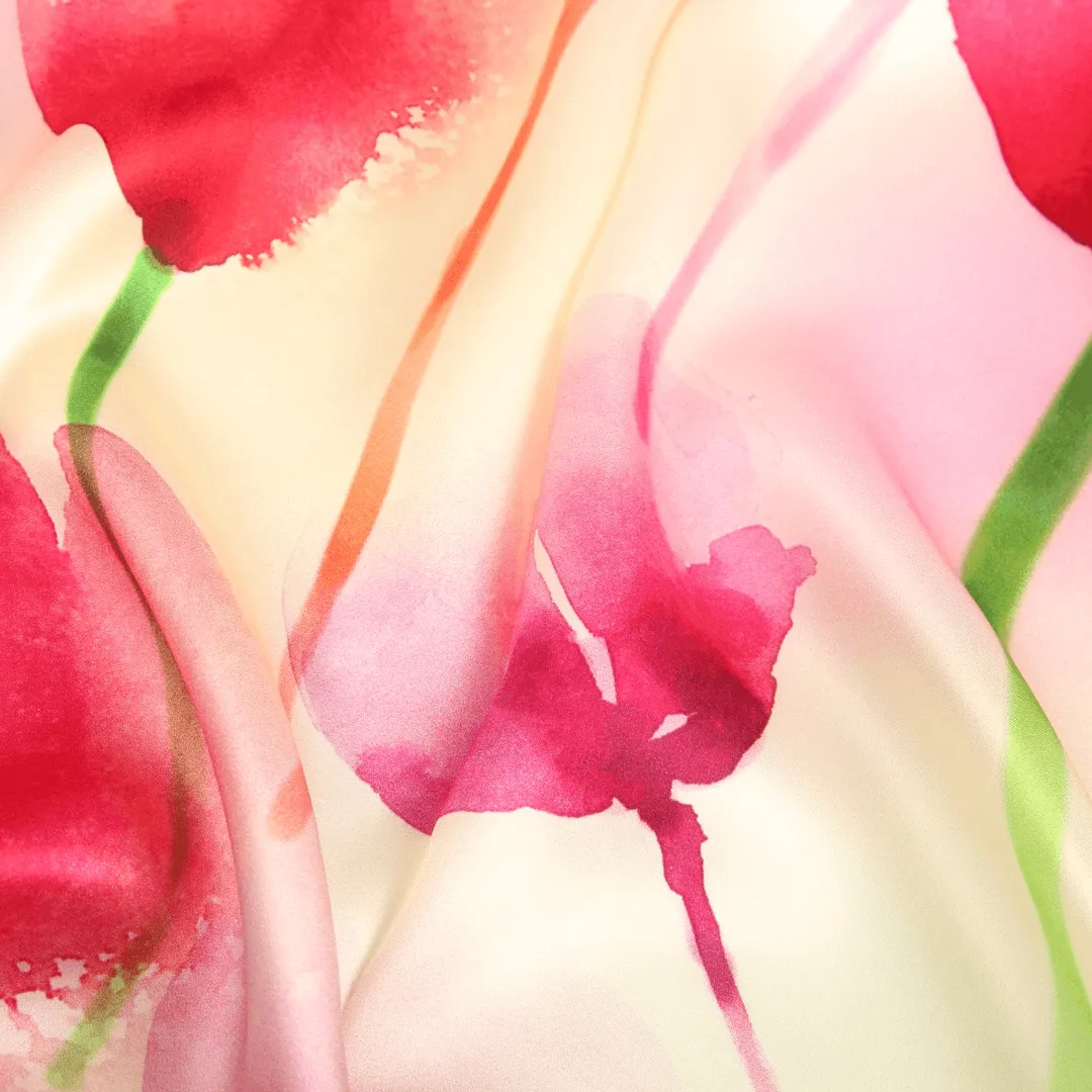 Silk Scarf Collecitons|Blossom Range|Tulip Design|Red|Long Silk Scarf