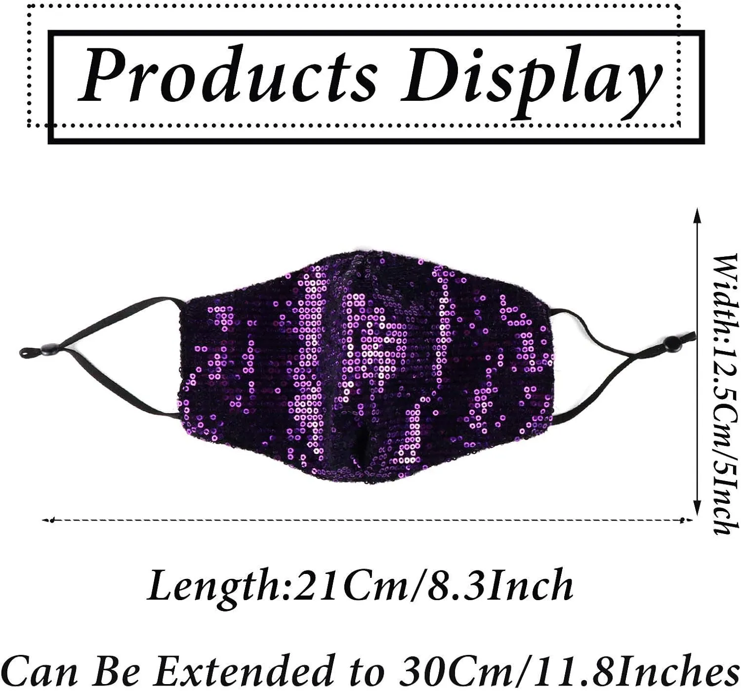 Sparkly Sequins Mouth Masc Fashion Designer Glitter Cotton Face Cover With Adjustable Ear Loops Reusable Masquerade Party Nightclub Rave Festival Sequins Face Covering (Purple)