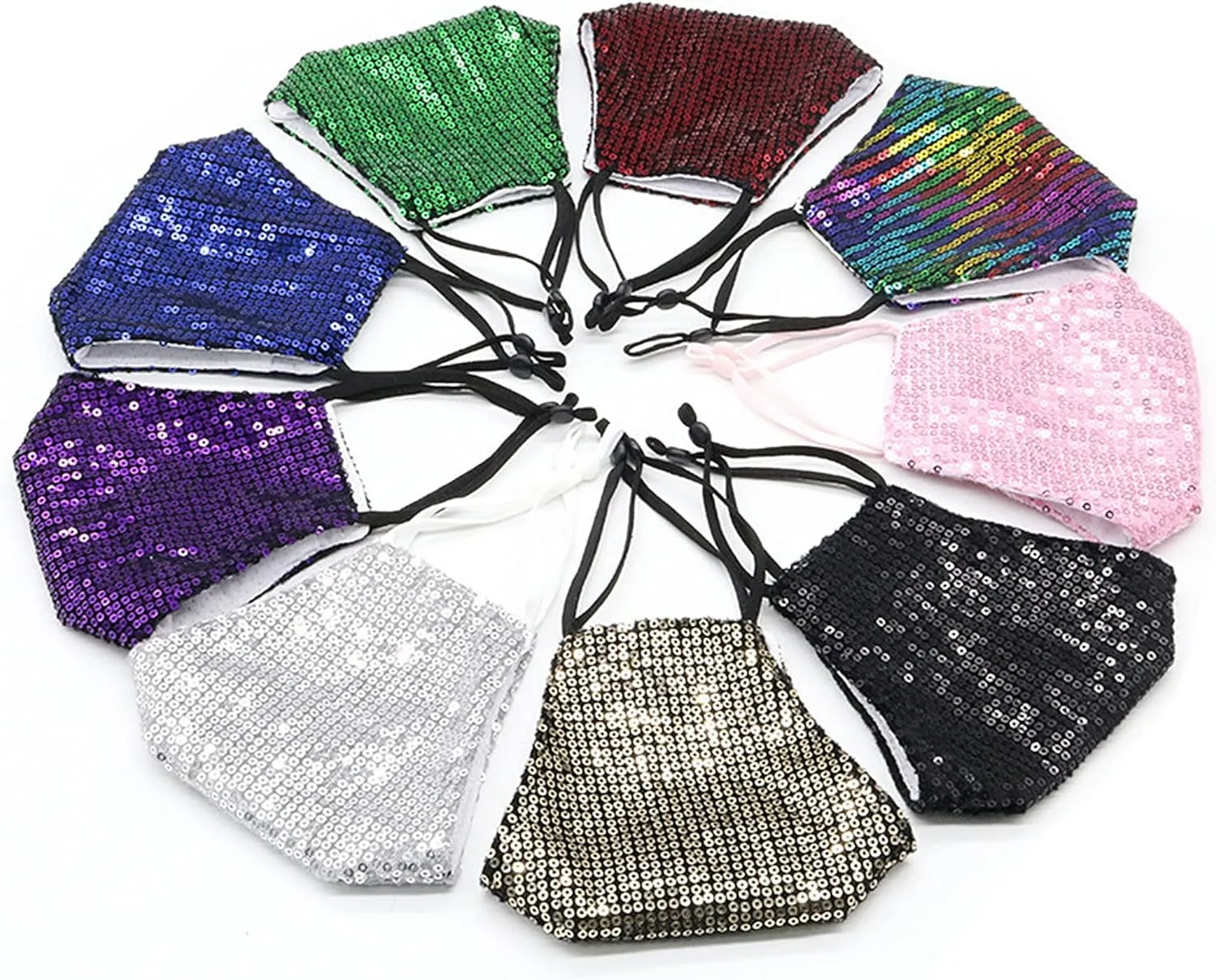 Sparkly Sequins Mouth Masc Fashion Designer Glitter Cotton Face Cover With Adjustable Ear Loops Reusable Masquerade Party Nightclub Rave Festival Sequins Face Covering (Purple)