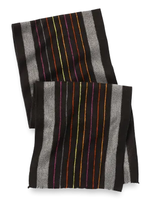 Stripe Brushed Silk Scarf - Black Multi