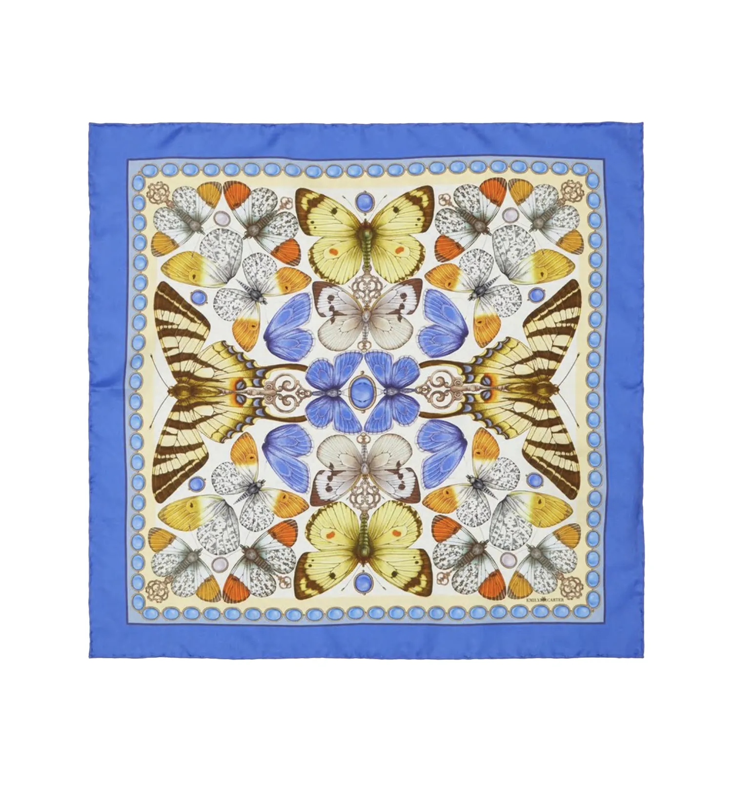The British Butterfly Silk Scarf - Lemon | 65x65cm