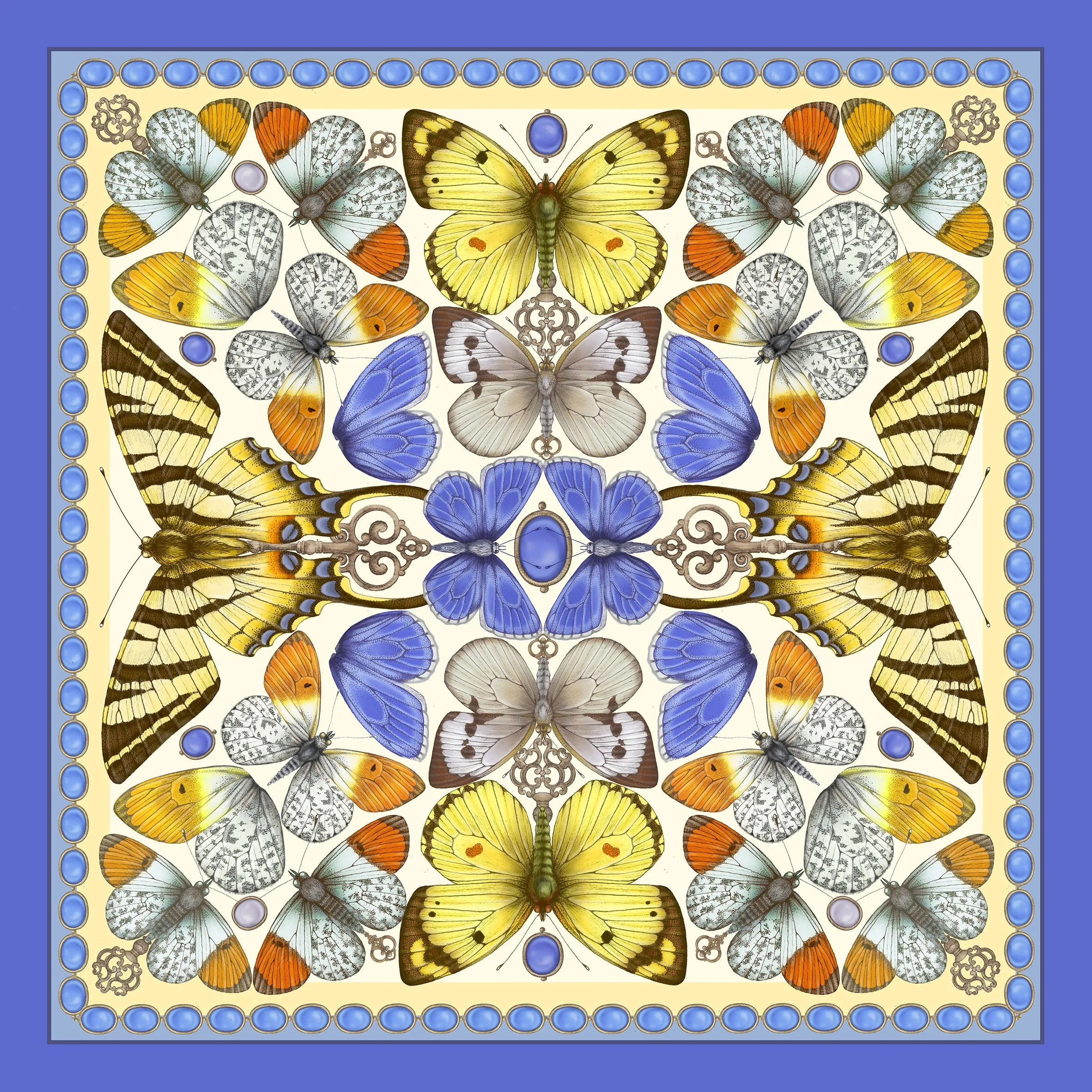 The British Butterfly Silk Scarf - Lemon | 65x65cm