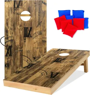 UKASE Solid Wood Regulation Size Cornhole Set Portable Bean Bags Toss Game with Durable Wood Grain Printed Surface and Underneath for Indoor and Outdoor