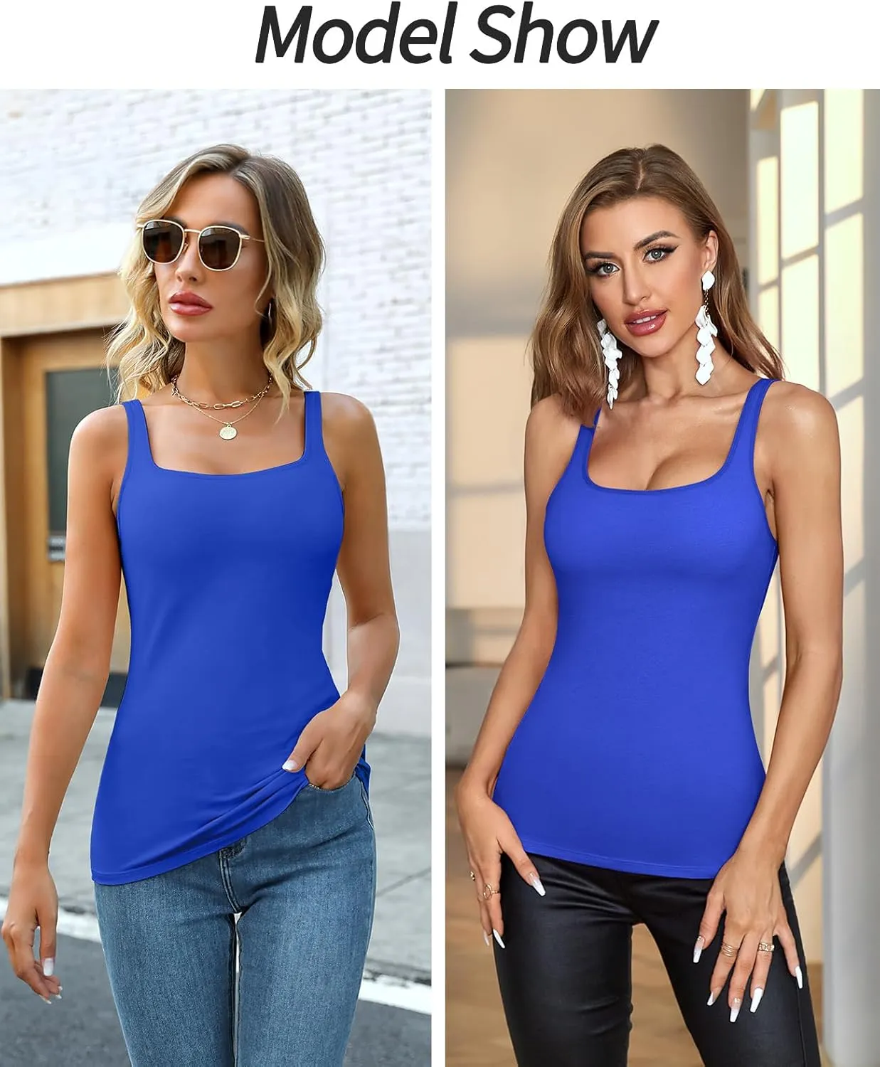 V FOR CITY Women's Cotton Tank Top with Shelf Bra Adjustable Wider Strap Camisole Basic Cami Tanks
