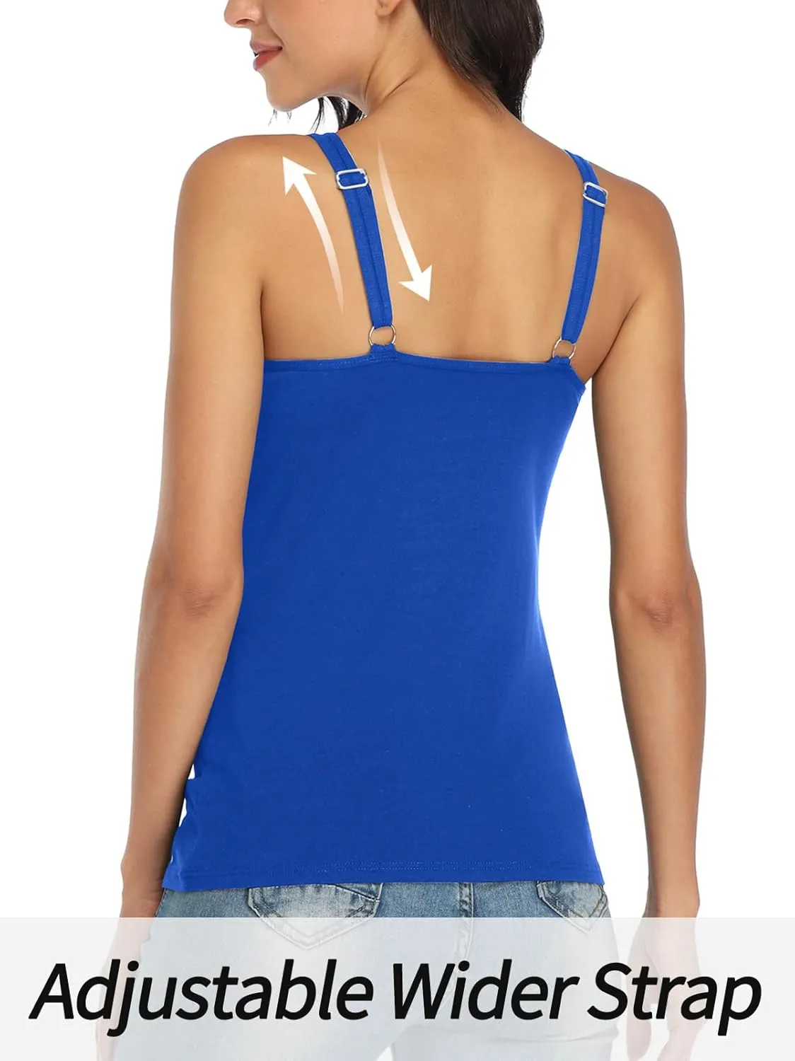 V FOR CITY Women's Cotton Tank Top with Shelf Bra Adjustable Wider Strap Camisole Basic Cami Tanks