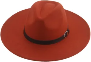 Vsadsau Women Men Felted Hat Fedoras Hats Big Brim Belt Caps Solid Formal Wedding Hat