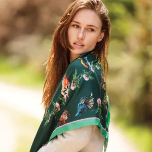 Walk On The Wild Side Forest Green Large Square Silk Scarf