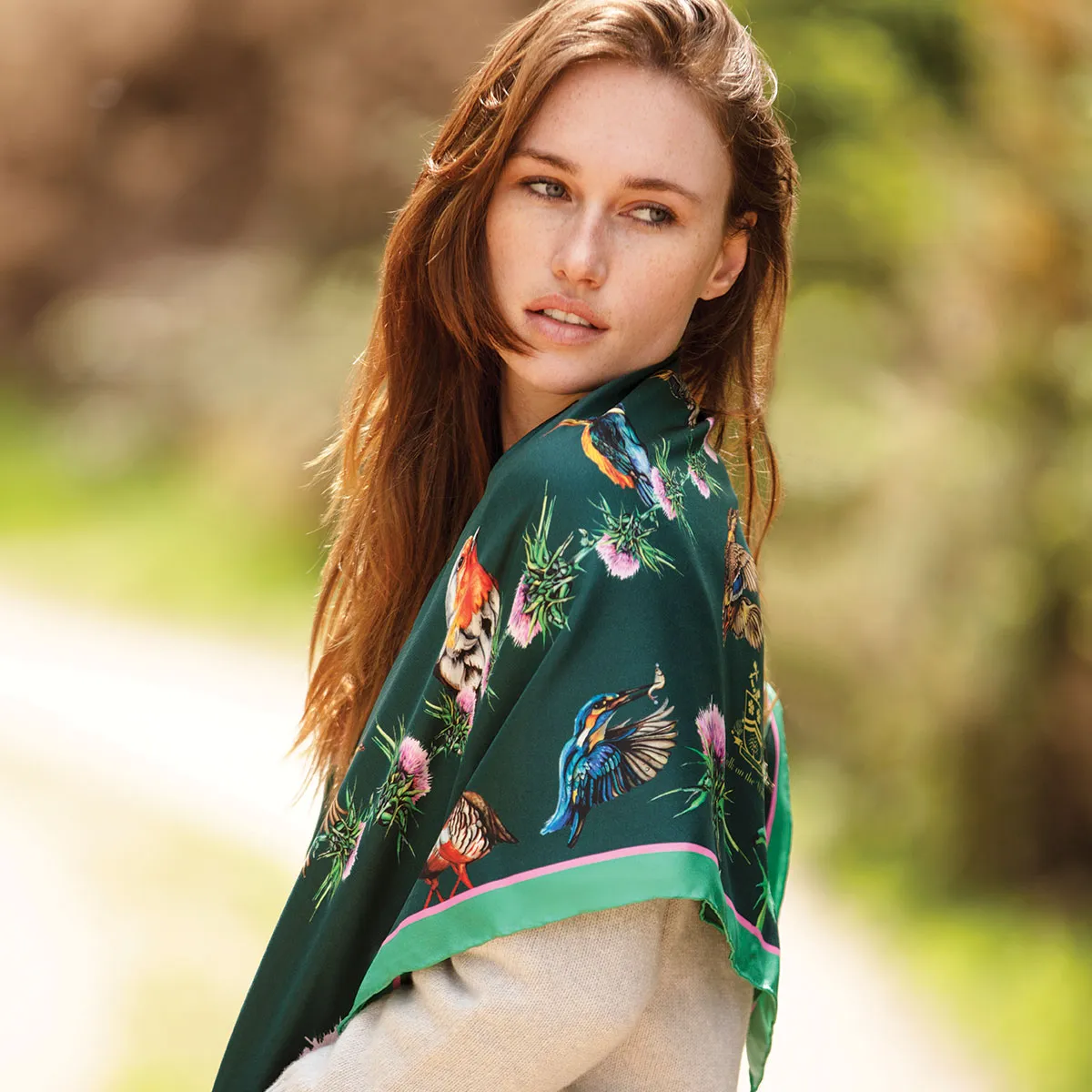 Walk On The Wild Side Forest Green Large Square Silk Scarf