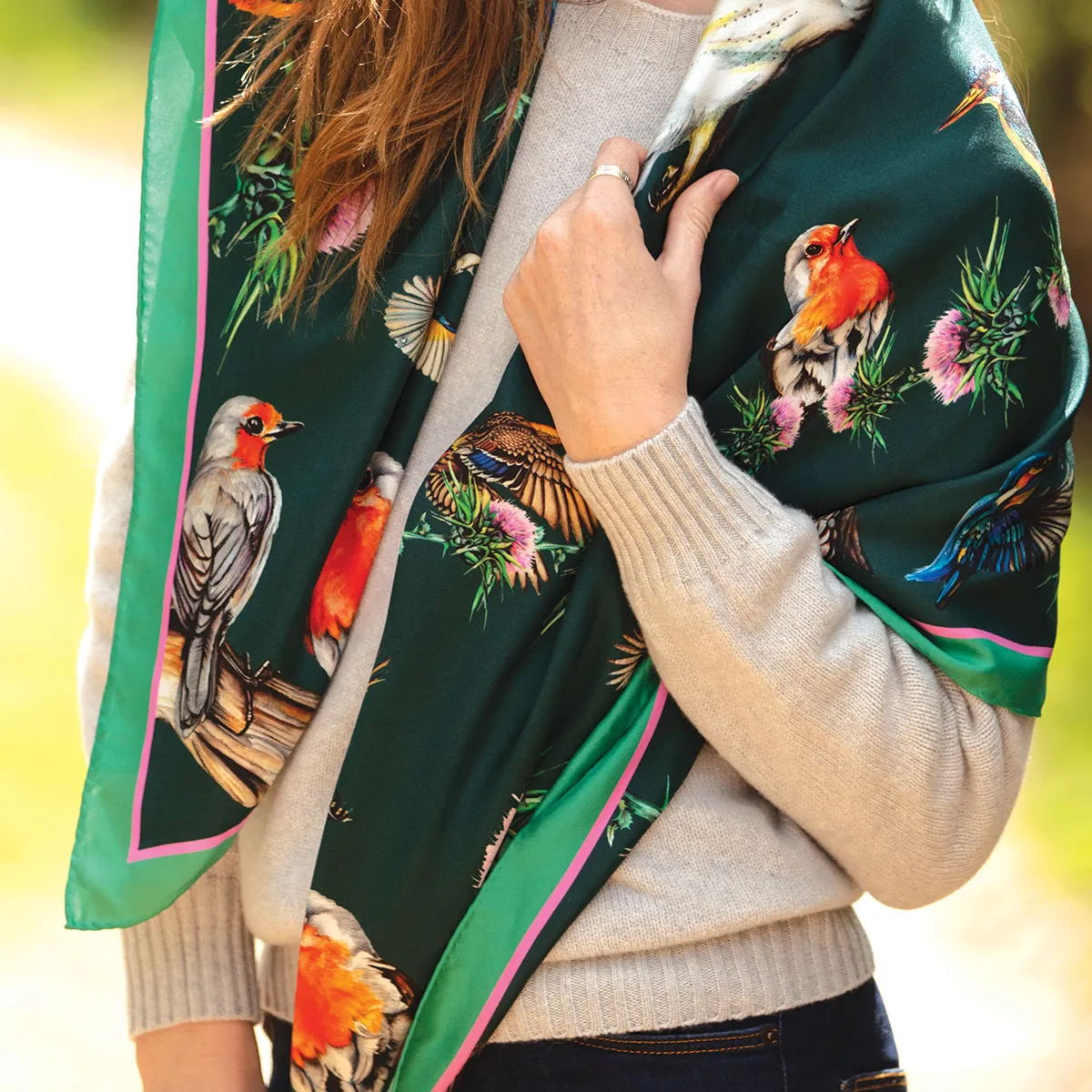 Walk On The Wild Side Forest Green Large Square Silk Scarf