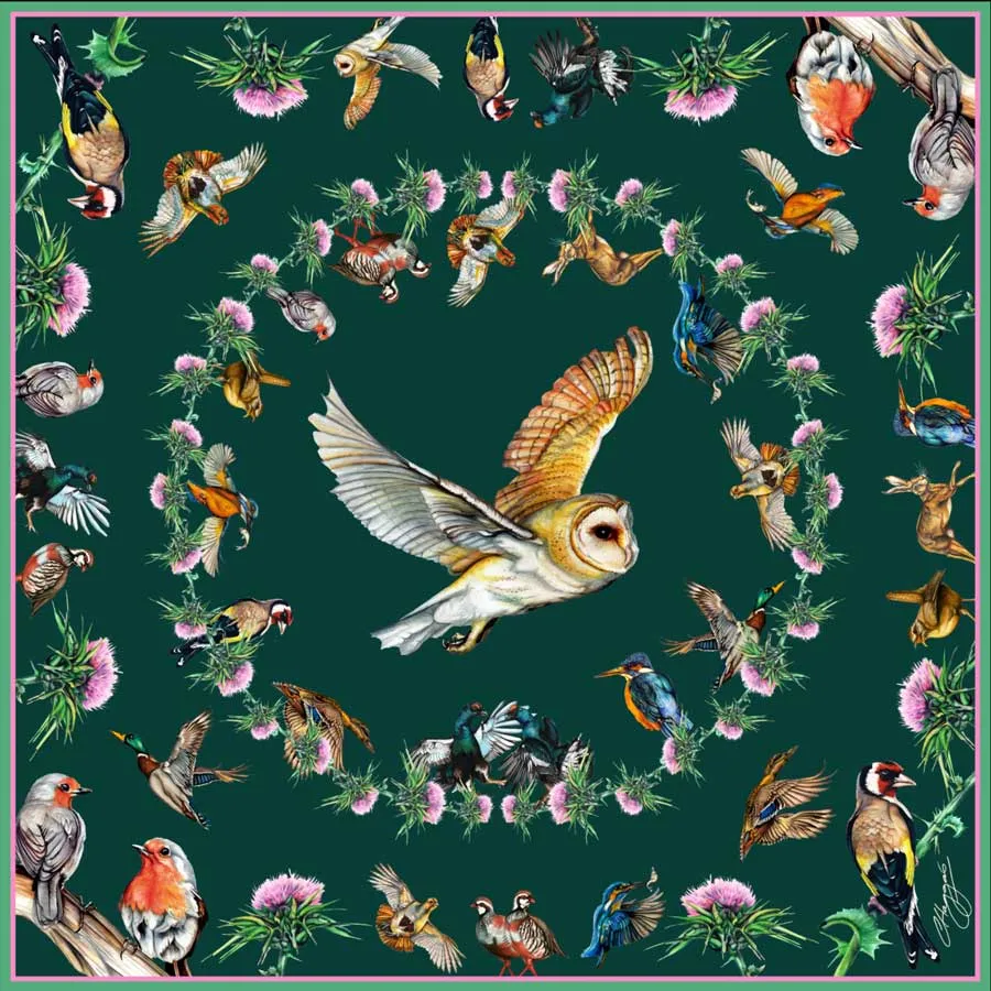Walk On The Wild Side Forest Green Large Square Silk Scarf
