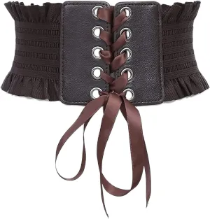 Wide Elastic Stretch Lace-up Cinch Elasticity Waist Belt,Retro Costume Accessories