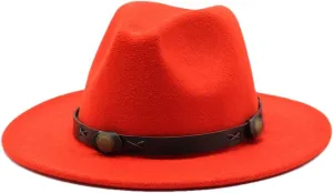 Women Fedoras Woolen Hat Classic Jazz Hat Flat Brim Hat Couple Hat Outdoor Travel 7 Without Chain