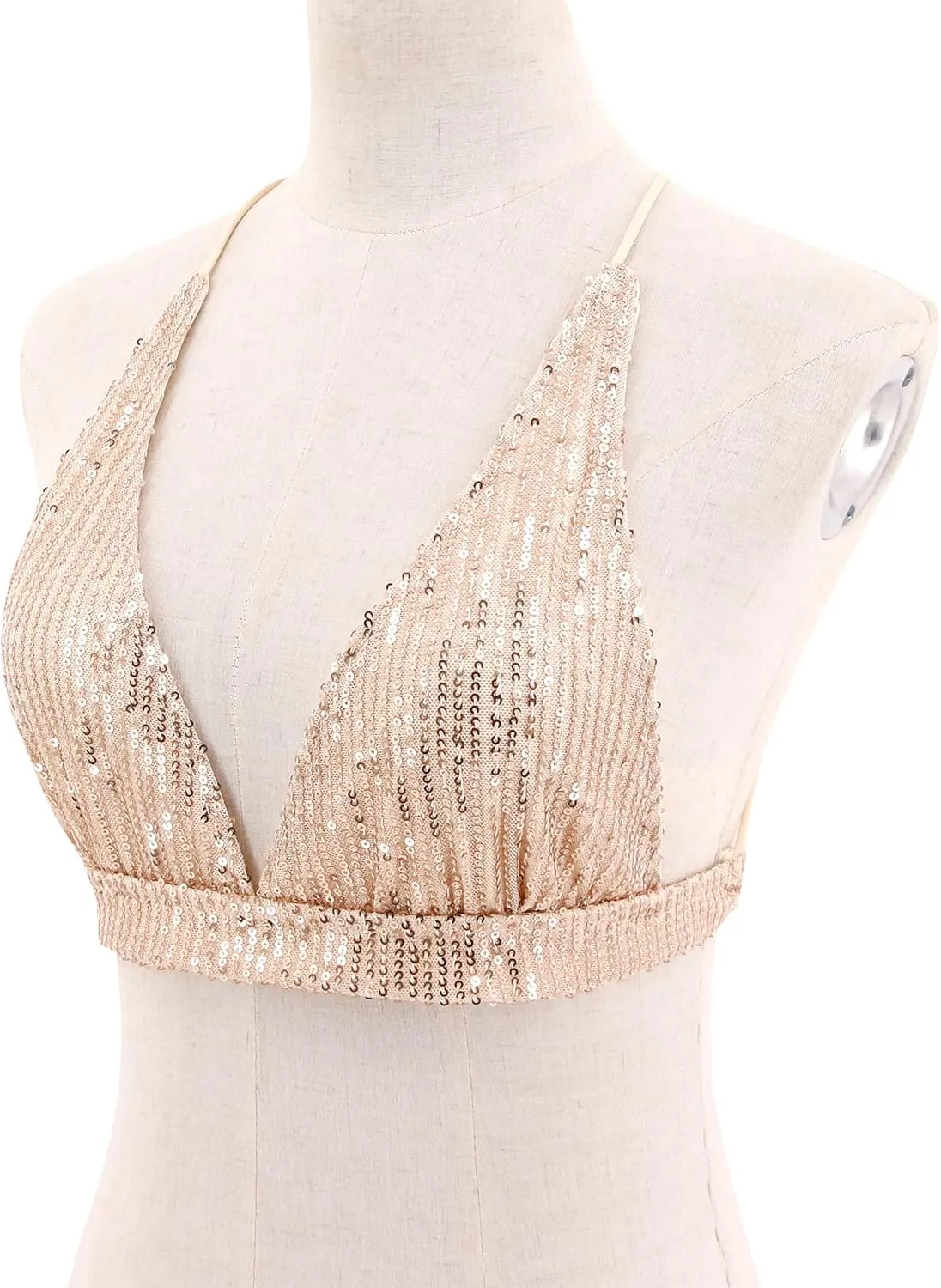 Women??s Sexy Sequin Crop Top V Neck Bandage Tank Top Bustier Cami Dance Bra Top for Club Rave