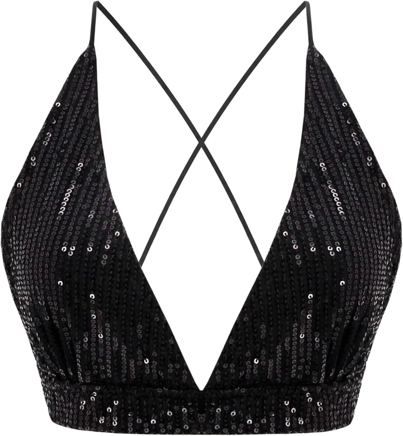 Women??s Sexy Sequin Crop Top V Neck Bandage Tank Top Bustier Cami Dance Bra Top for Club Rave