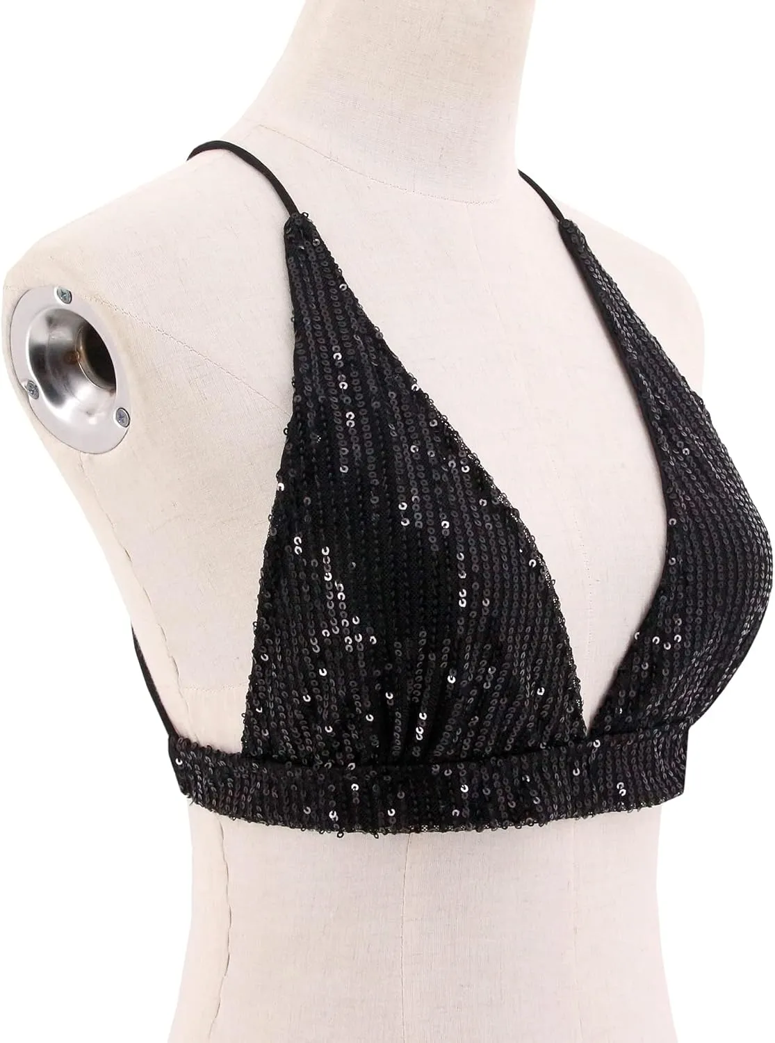 Women??s Sexy Sequin Crop Top V Neck Bandage Tank Top Bustier Cami Dance Bra Top for Club Rave