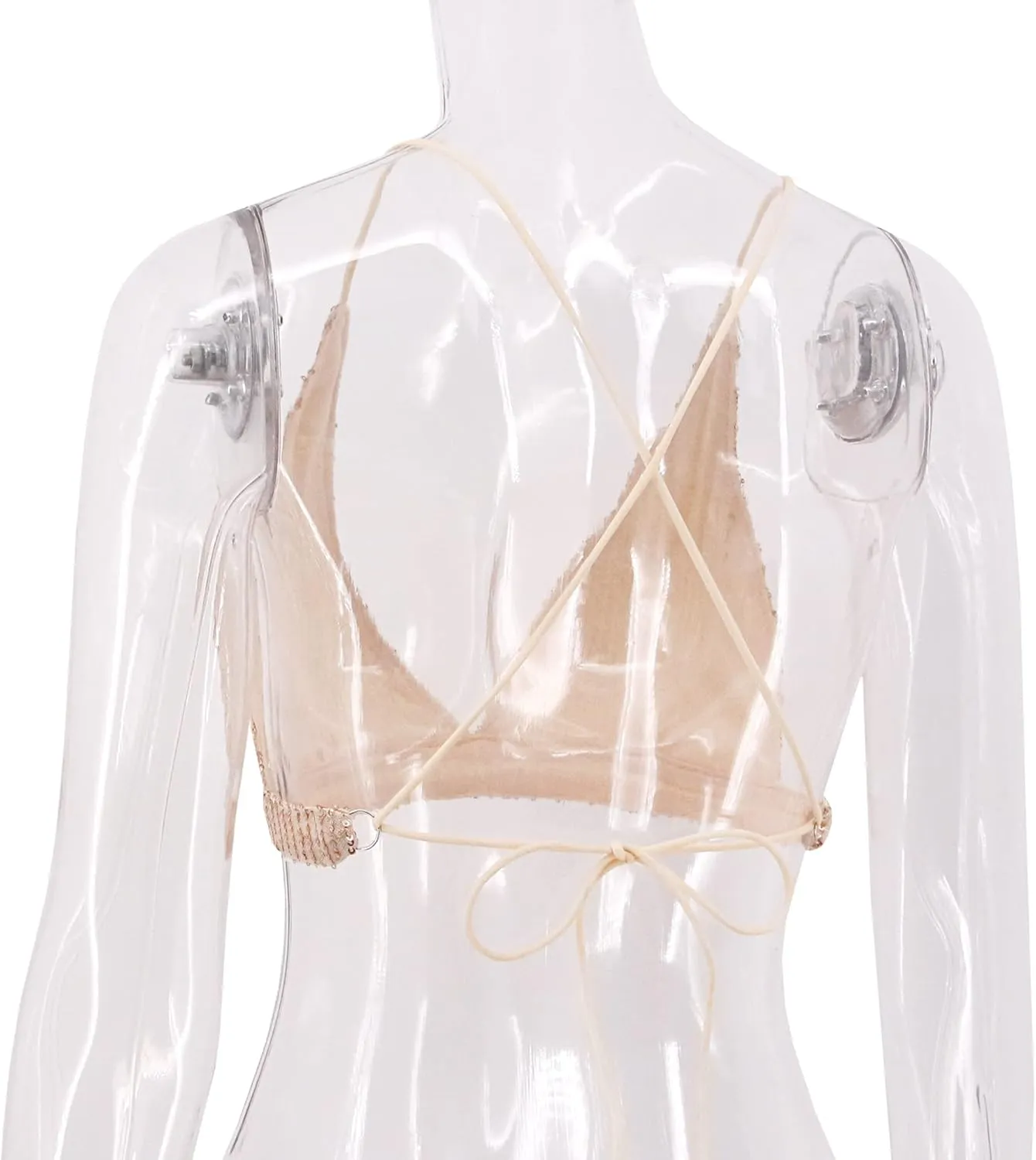 Women??s Sexy Sequin Crop Top V Neck Bandage Tank Top Bustier Cami Dance Bra Top for Club Rave