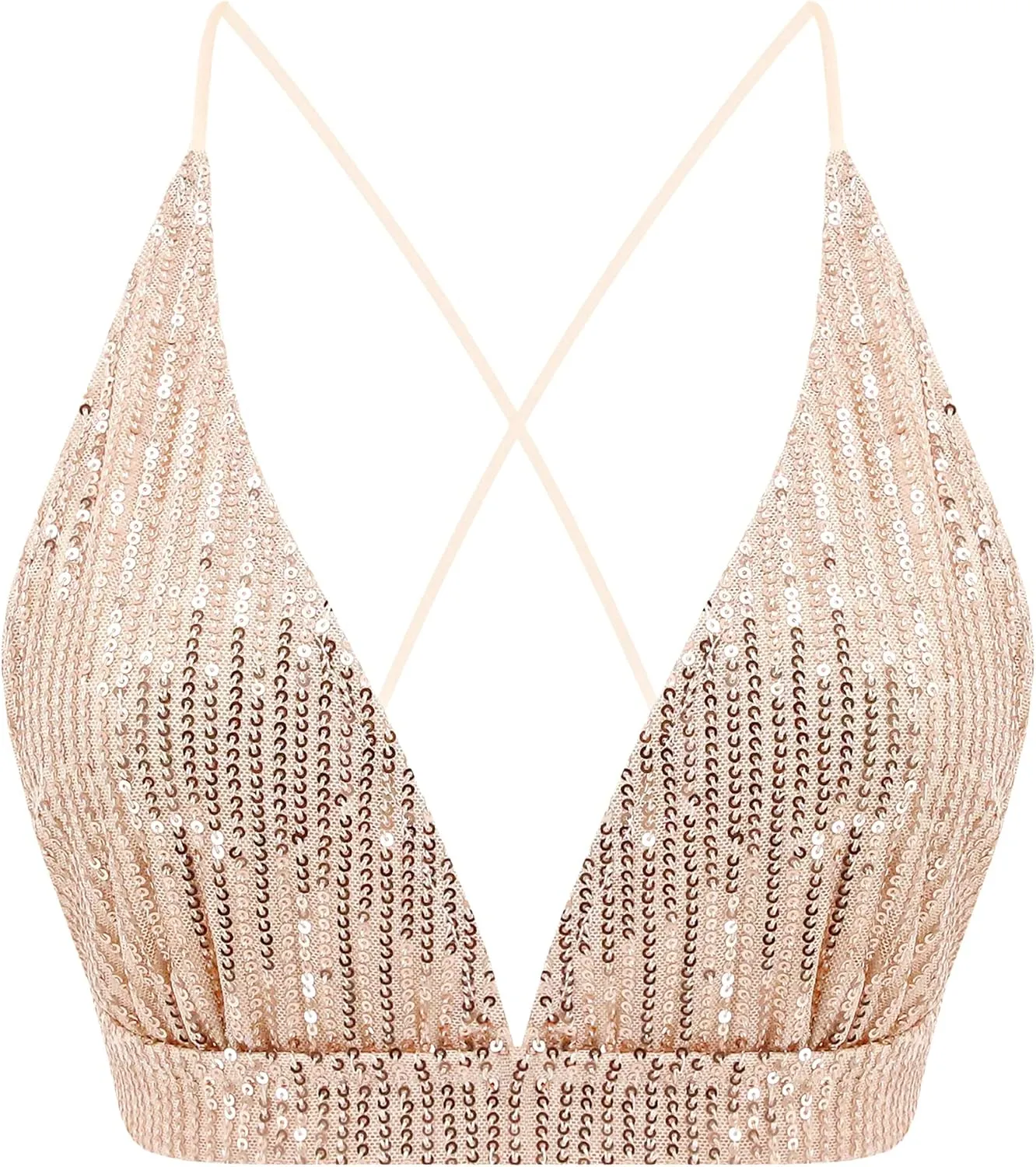 Women??s Sexy Sequin Crop Top V Neck Bandage Tank Top Bustier Cami Dance Bra Top for Club Rave