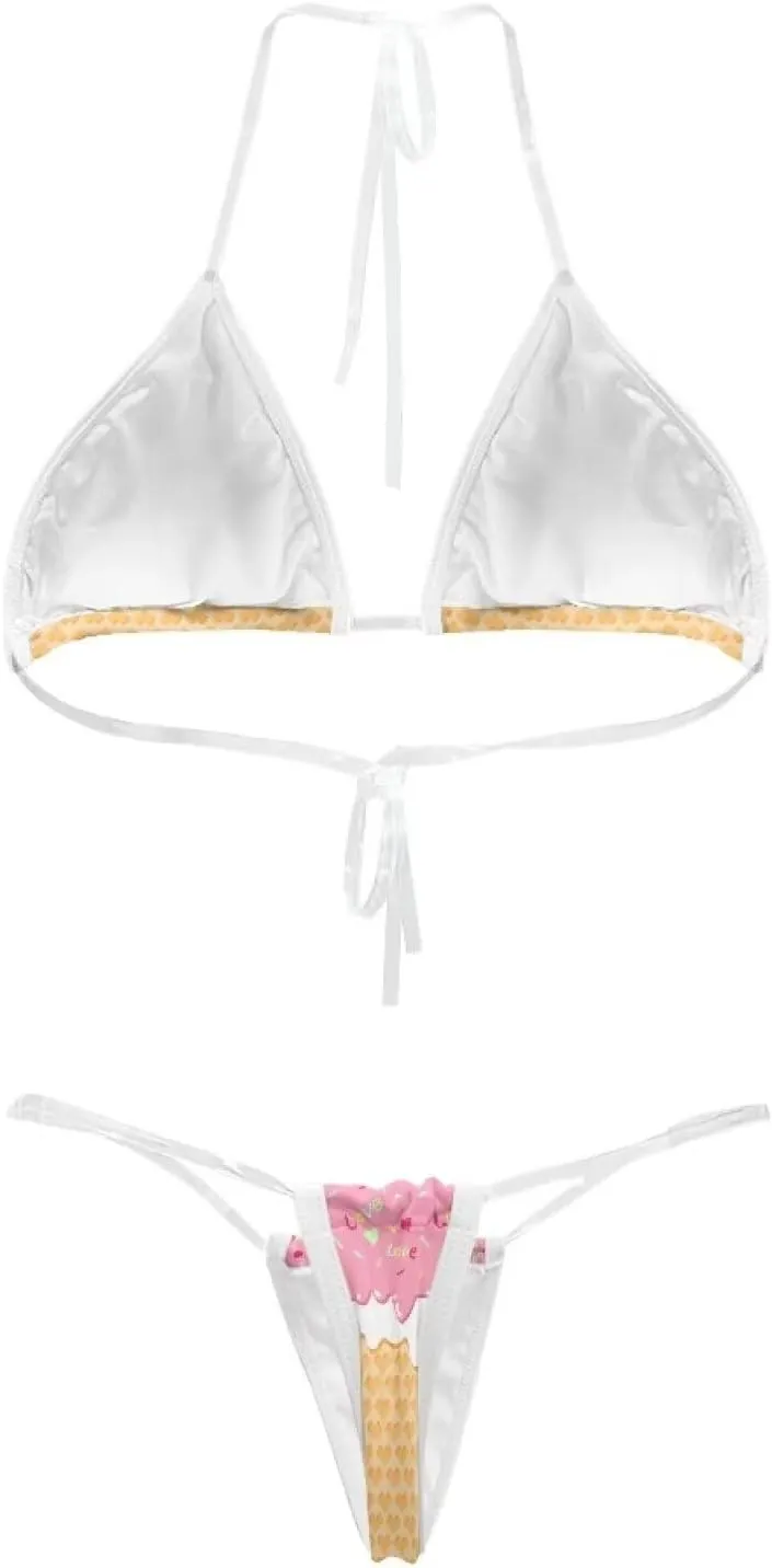 Women's Triangle Bikini String Swimsuit Clear Straps Bathing Suit Micro Bikini Thongs Mini Cheeky Swimwear