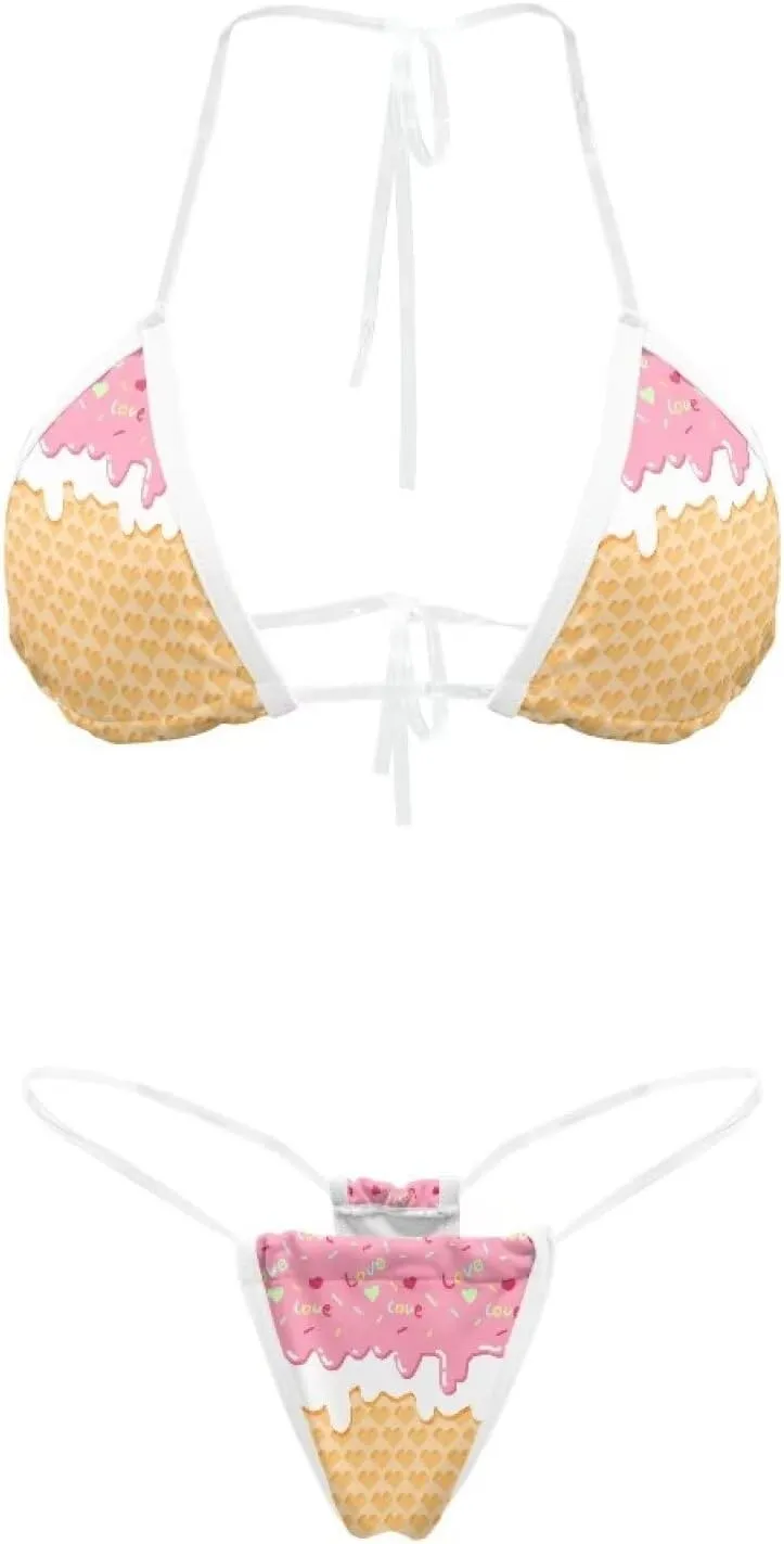 Women's Triangle Bikini String Swimsuit Clear Straps Bathing Suit Micro Bikini Thongs Mini Cheeky Swimwear