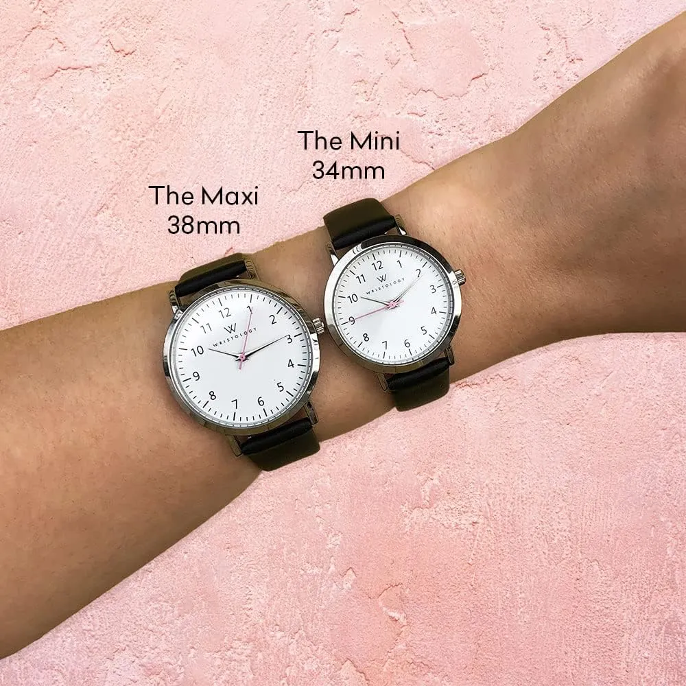 Wristology 29 Styles Mini Numbers Watch Leather Band - Interchangeable Genuine Leather Strap - Easy to Read Petite Small Size Analog Nurse Watch with Second Hand for Women, Men, Nurses, Teachers