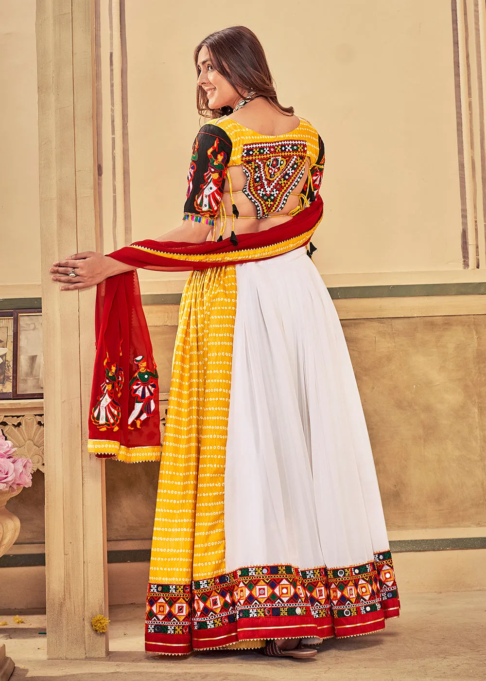 Yellow Gamthi Work Art Silk Navratri Special Chaniya Choli