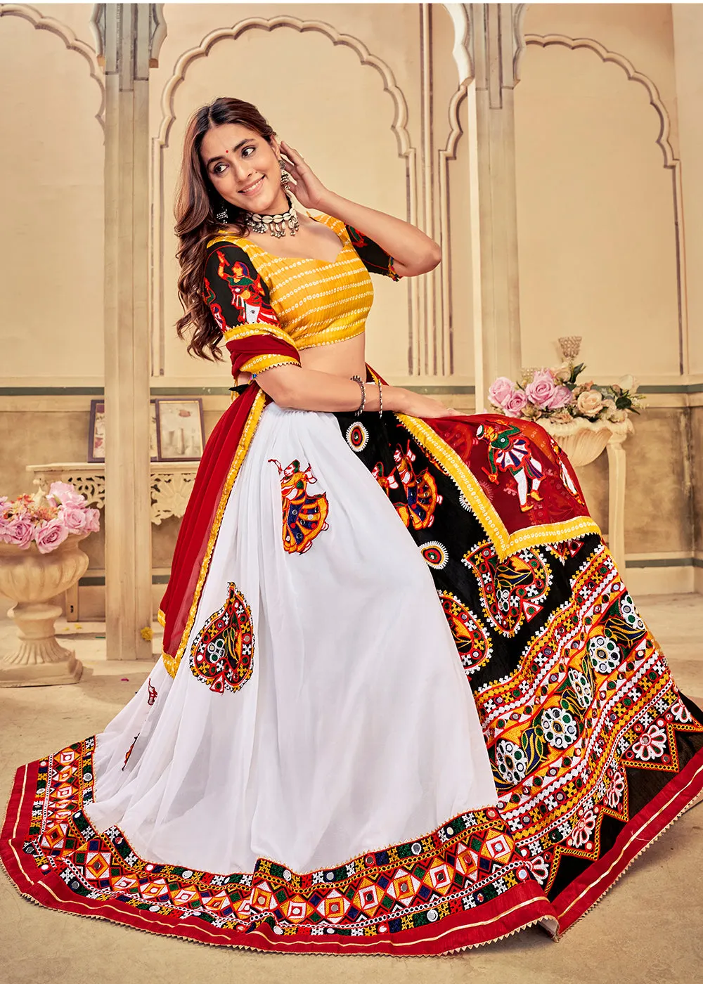 Yellow Gamthi Work Art Silk Navratri Special Chaniya Choli