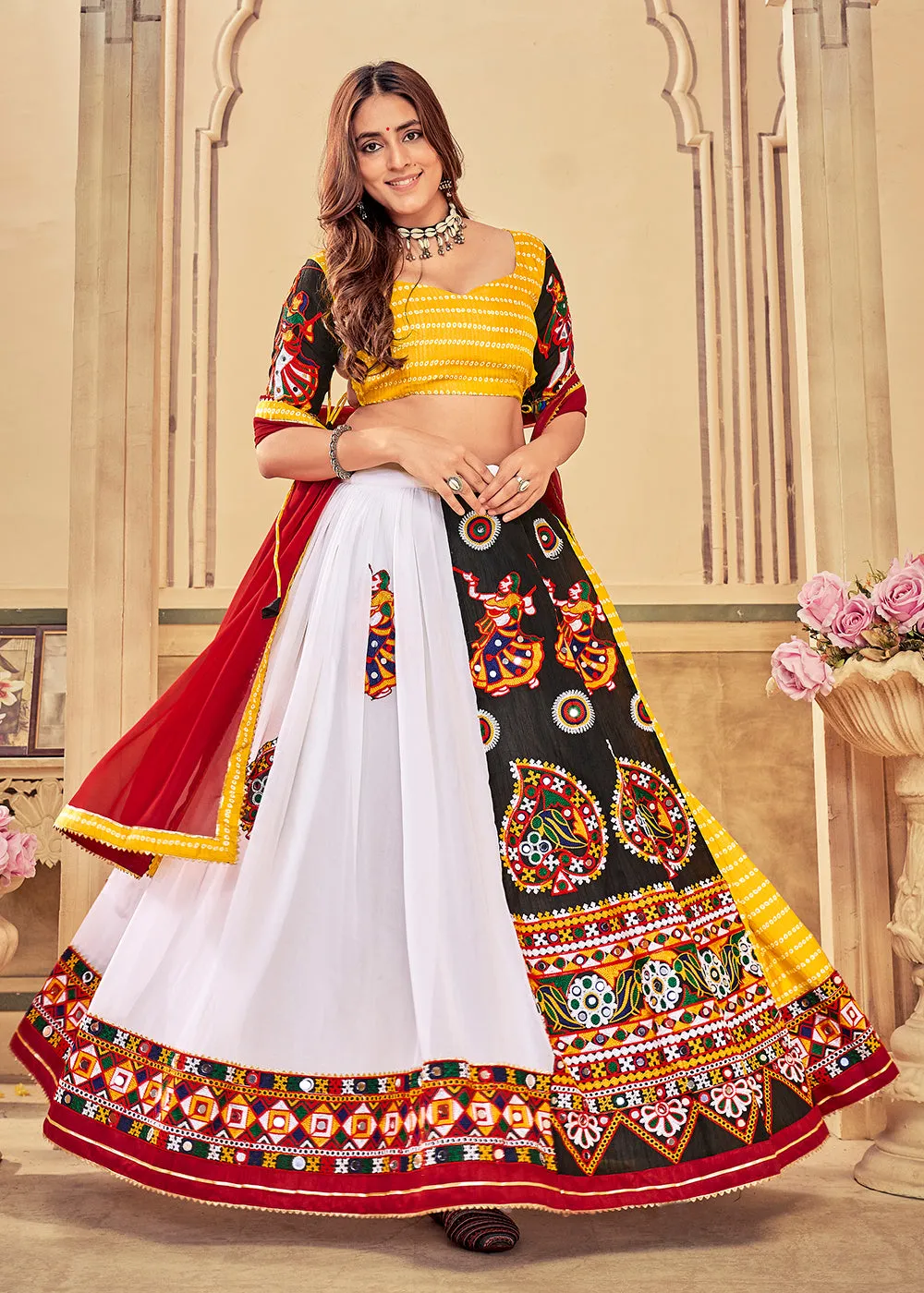 Yellow Gamthi Work Art Silk Navratri Special Chaniya Choli
