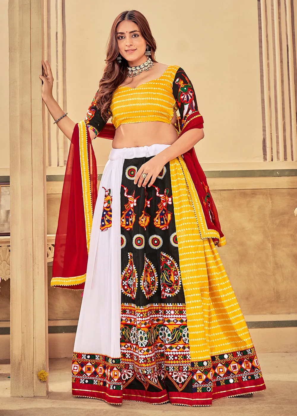 Yellow Gamthi Work Art Silk Navratri Special Chaniya Choli