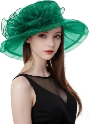 Z&X Women's Kentucky Derby Church Hat Organza Fascinator Wedding Tea Party Hat Wide Brim Sun Caps