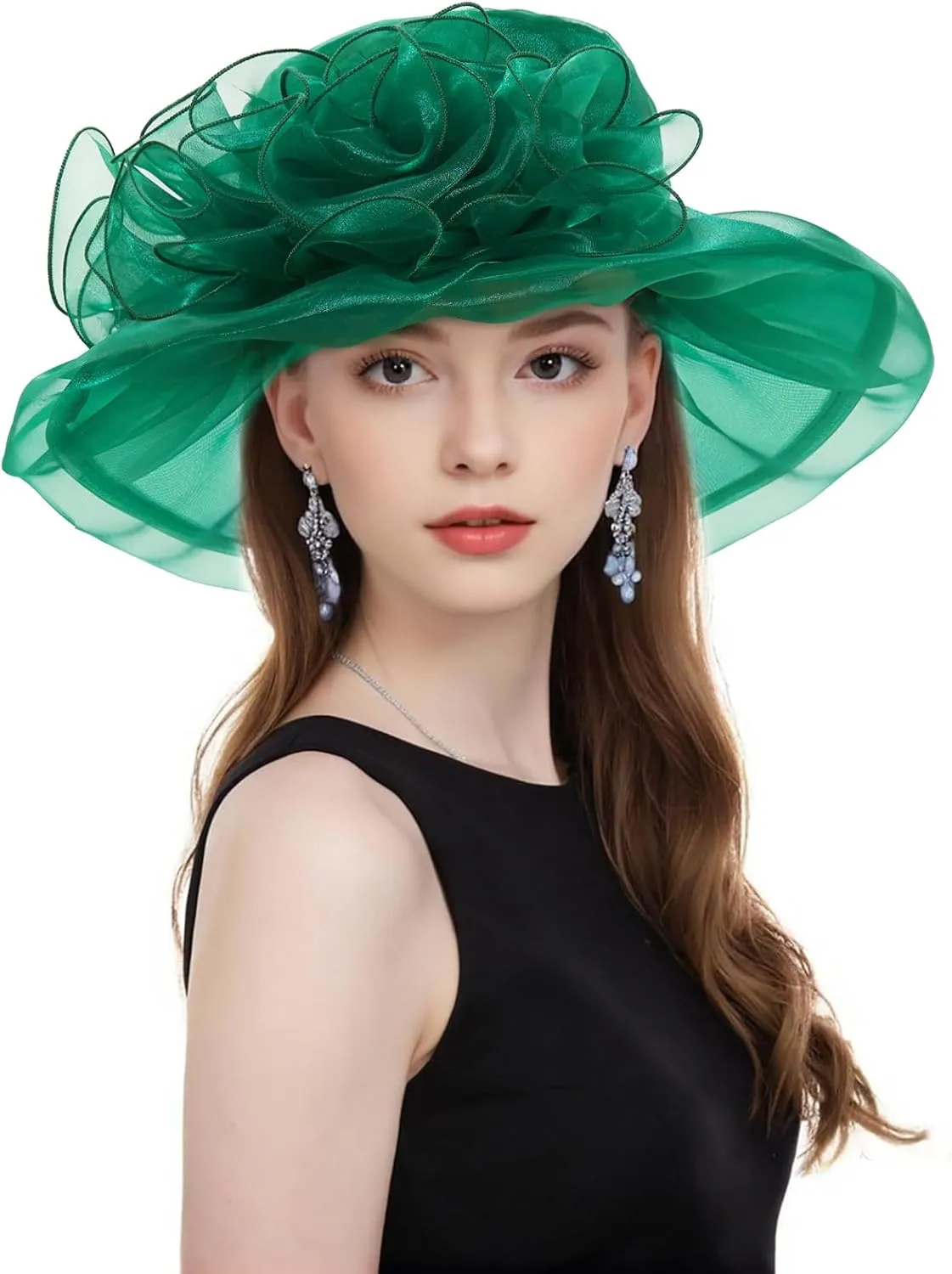 Z&X Women's Kentucky Derby Church Hat Organza Fascinator Wedding Tea Party Hat Wide Brim Sun Caps