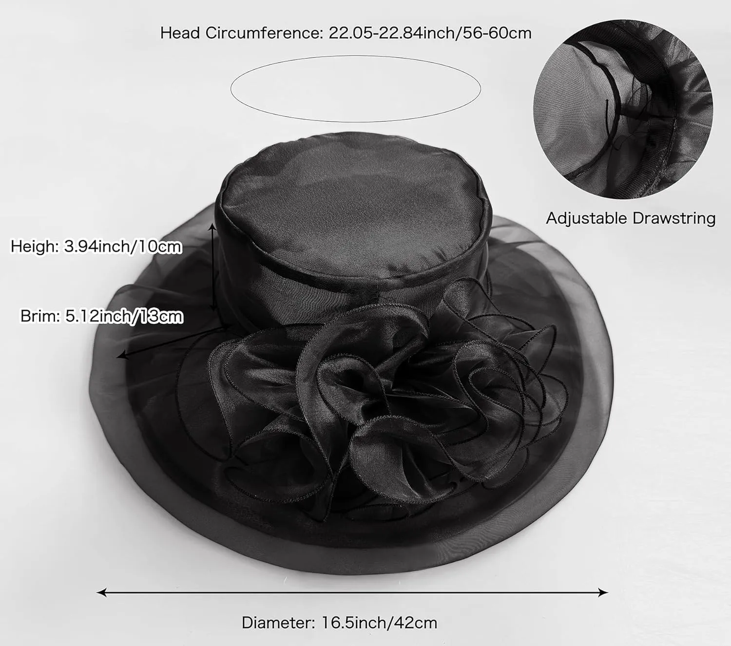Z&X Women's Kentucky Derby Church Hat Organza Fascinator Wedding Tea Party Hat Wide Brim Sun Caps
