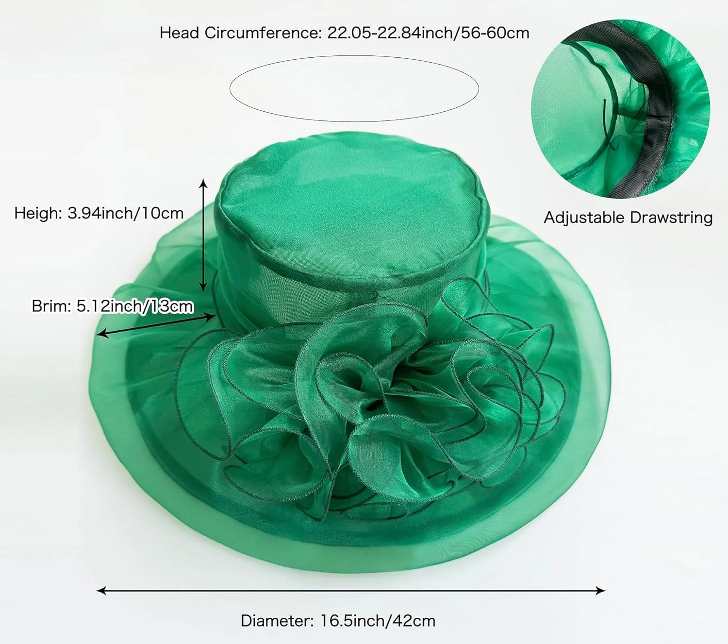 Z&X Women's Kentucky Derby Church Hat Organza Fascinator Wedding Tea Party Hat Wide Brim Sun Caps