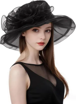 Z&X Women's Kentucky Derby Church Hat Organza Fascinator Wedding Tea Party Hat Wide Brim Sun Caps