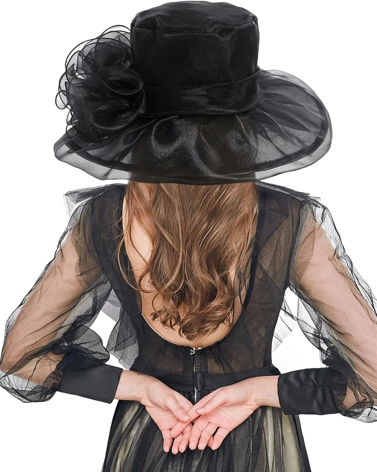 Z&X Women's Kentucky Derby Church Hat Organza Fascinator Wedding Tea Party Hat Wide Brim Sun Caps