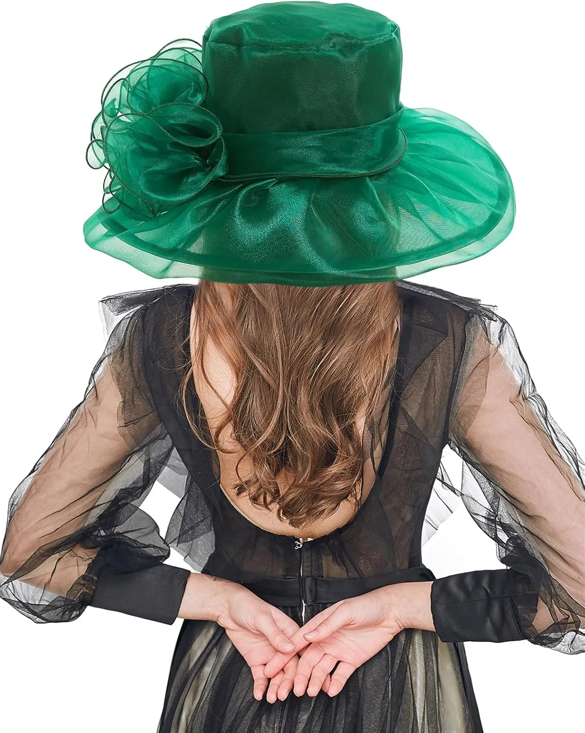 Z&X Women's Kentucky Derby Church Hat Organza Fascinator Wedding Tea Party Hat Wide Brim Sun Caps