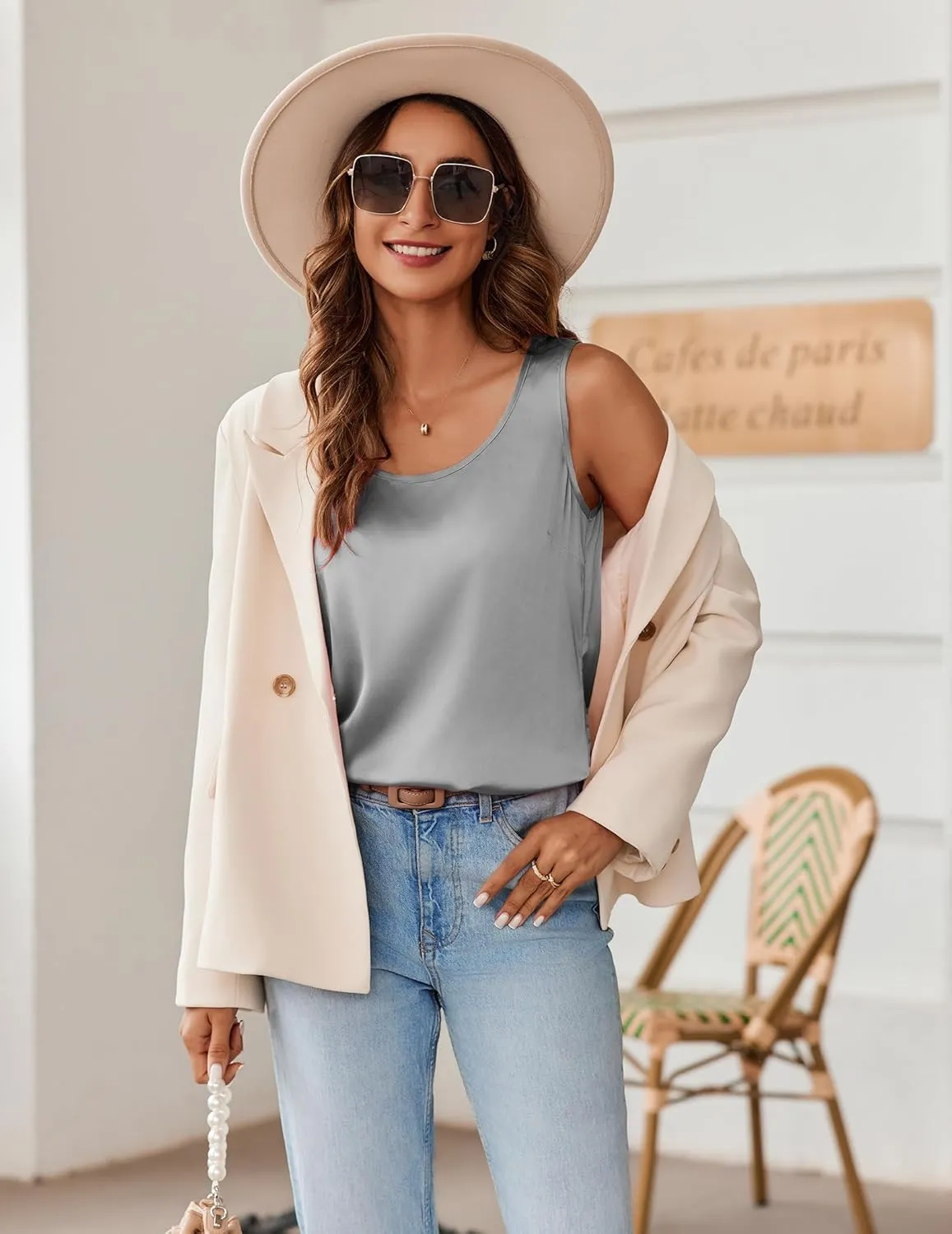 Zeagoo Silk Satin Tank Tops for Women Scoop Neck Sleeveless Camisole Tops 2025 Summer Basic Blouses