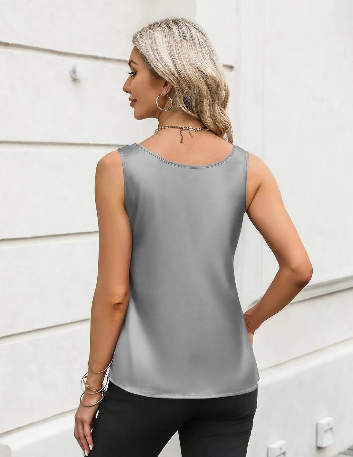 Zeagoo Silk Satin Tank Tops for Women Scoop Neck Sleeveless Camisole Tops 2025 Summer Basic Blouses